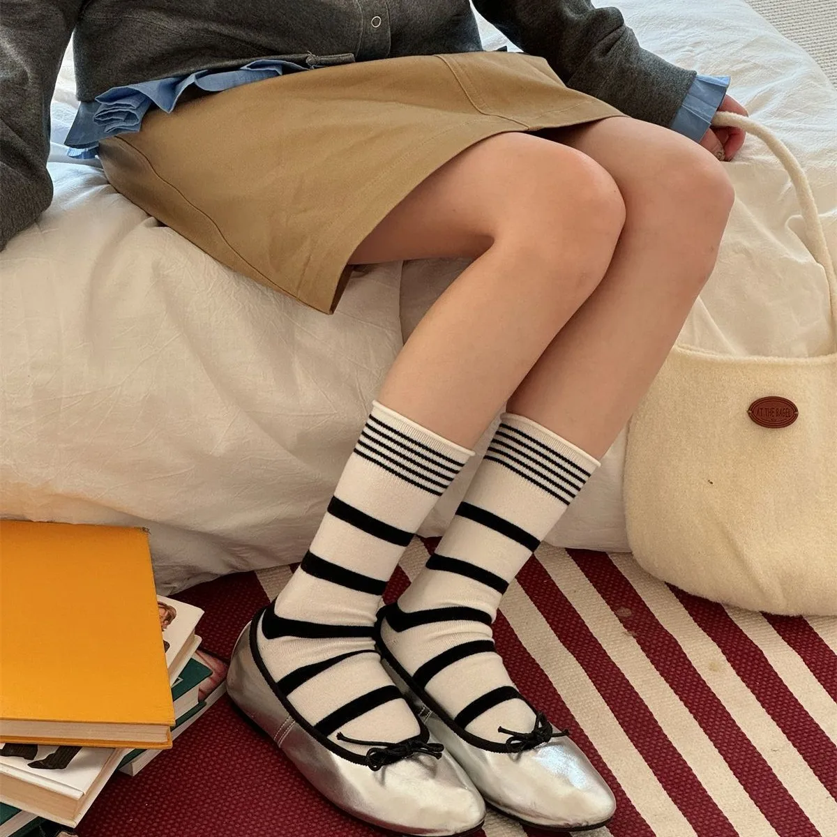 Korean Winter Striped Wool Sil - Silk Sock Bamboo ulasan dan harga